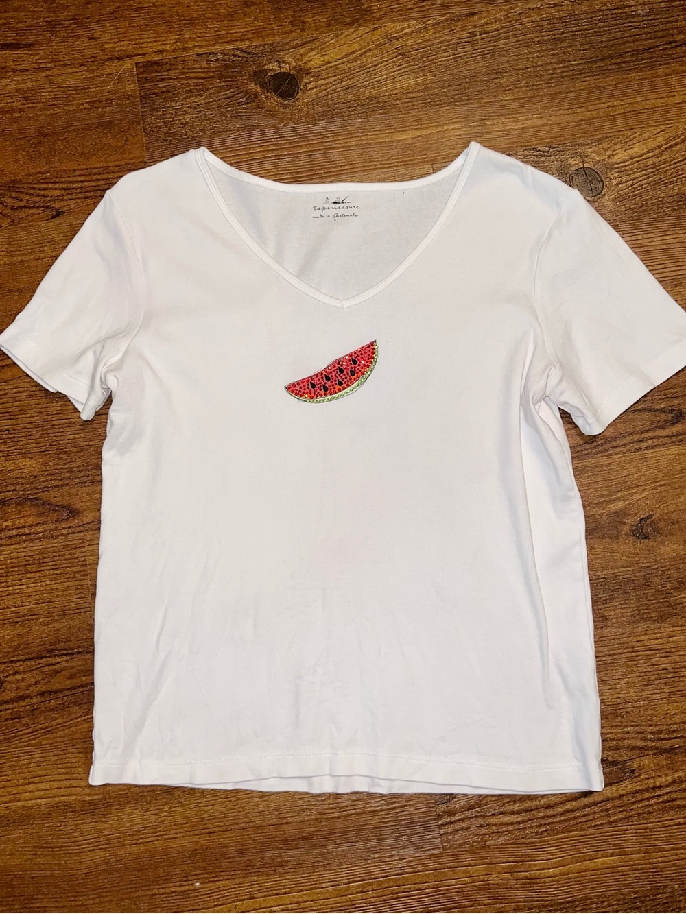 Vintage Watermelon Jeweled Shirt Retro V Neck Casual Short Sleeve Cotton Size S